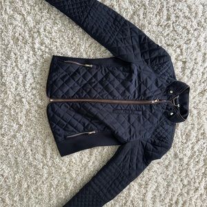ZARA Women’s Navy Quilted Jacket with Leather trim (M)